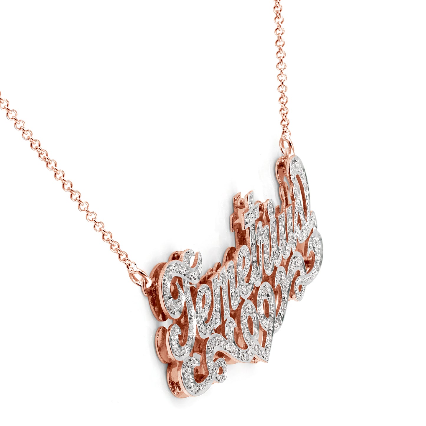 Personalized 14K Gold and Diamonds Name Plate | Dual Plate Heart