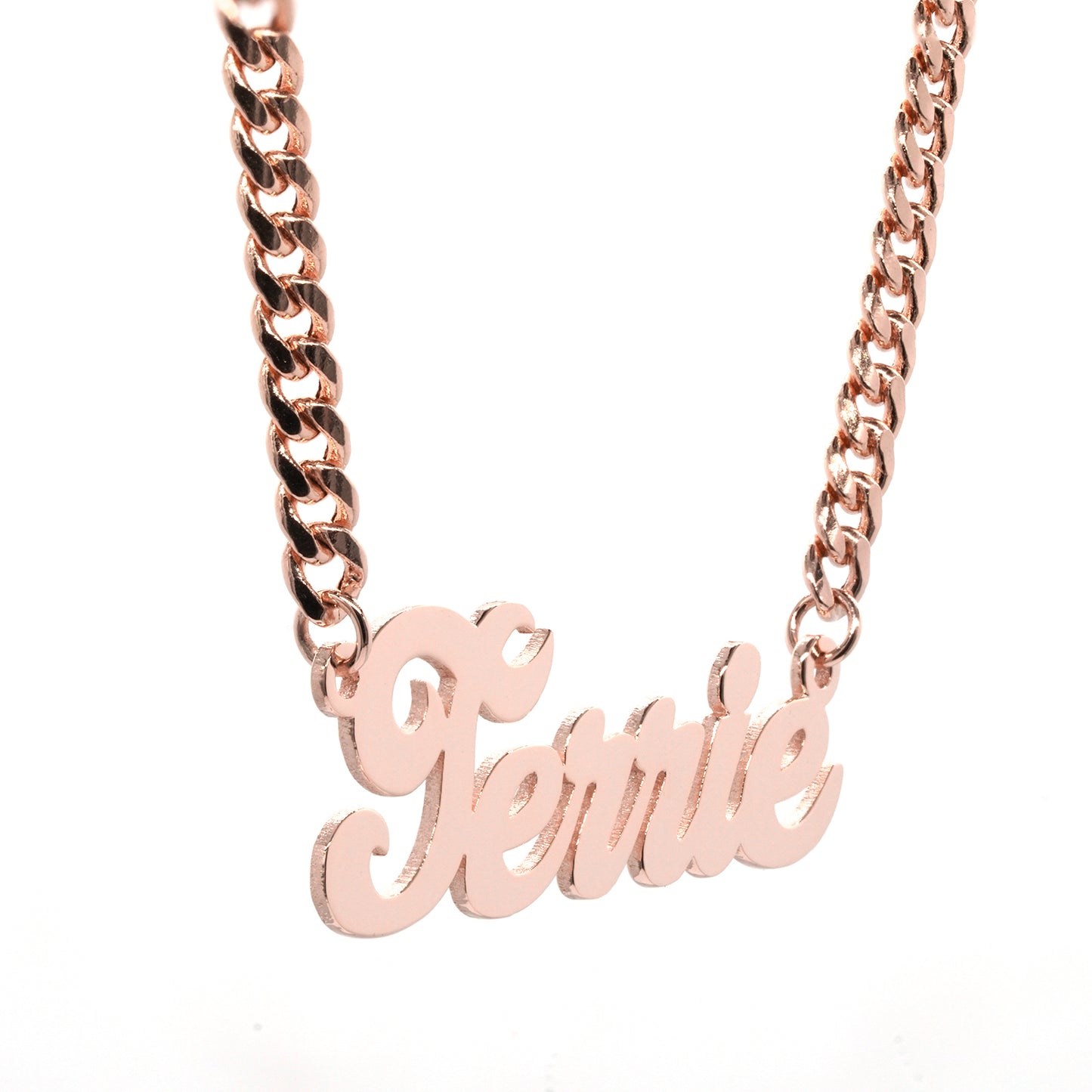 Personalized 14K Gold Script Text Nameplate Necklace with Curb Chain