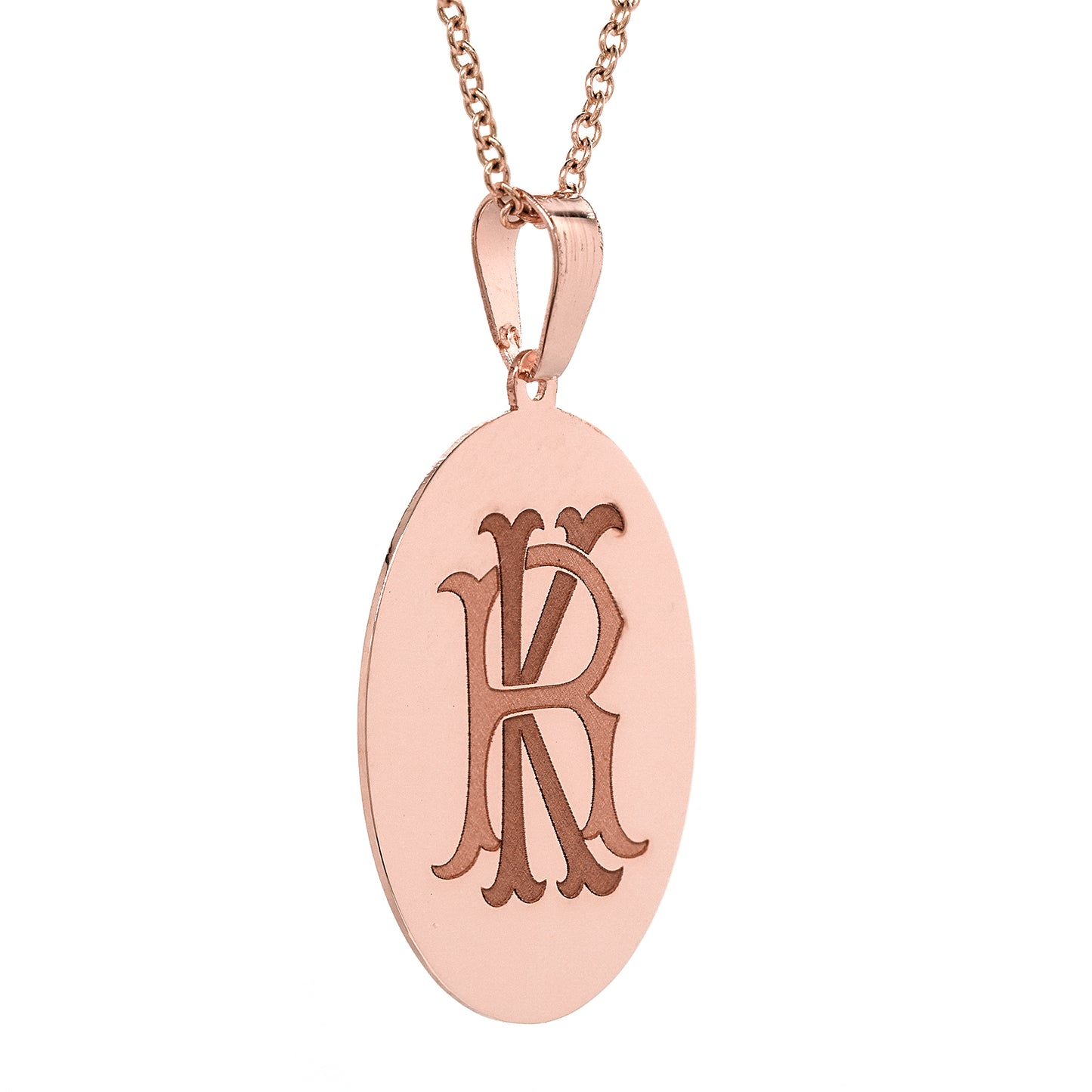 Custom Monogram Oval Pendant in 14K Solid Gold | Engravable