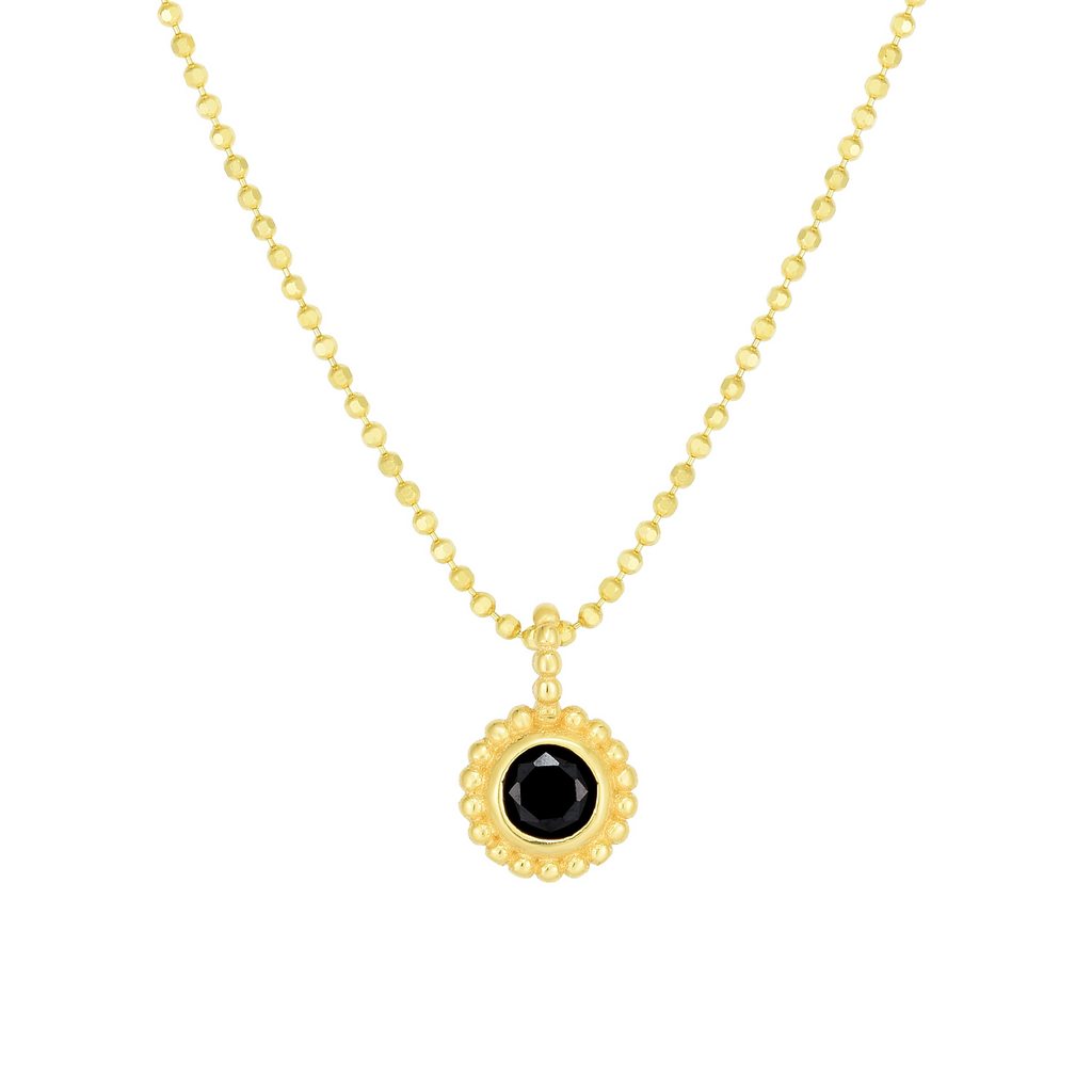 14K Gold Polished Round Beaded Pendant with Gemstone Options