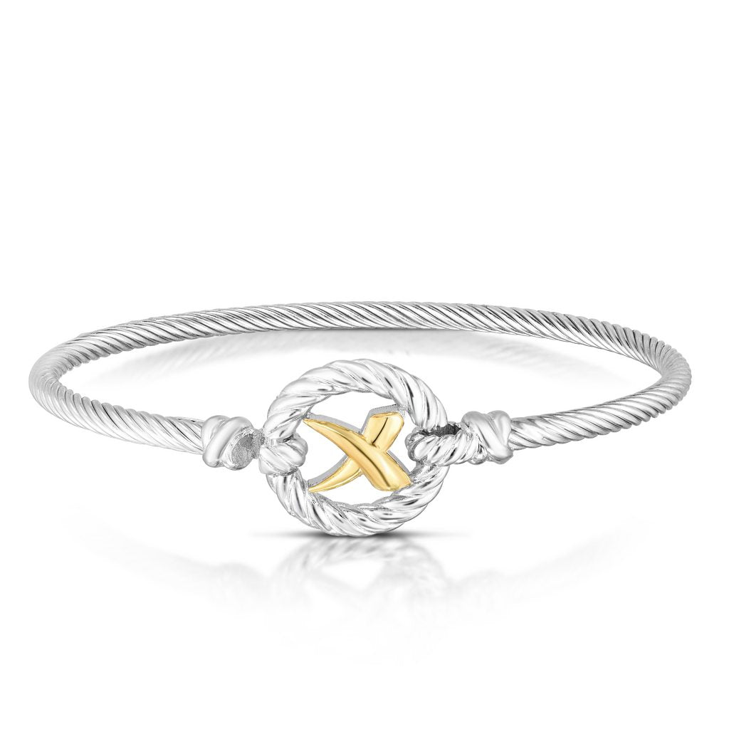 18K Gold & Sterling Silver Italian Cable 'X' Bangle