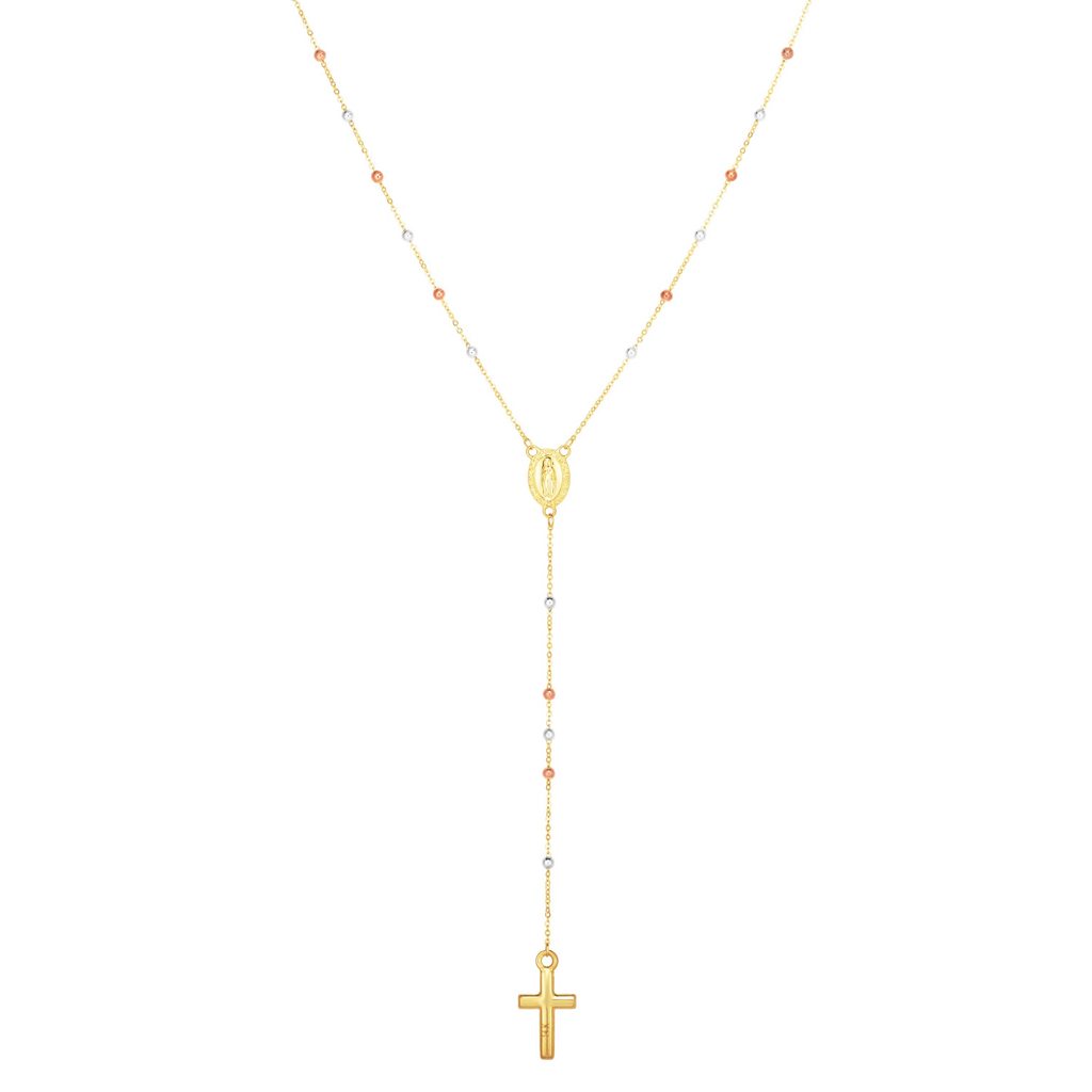 14K Tri-color Gold Rosary Inspired Necklace