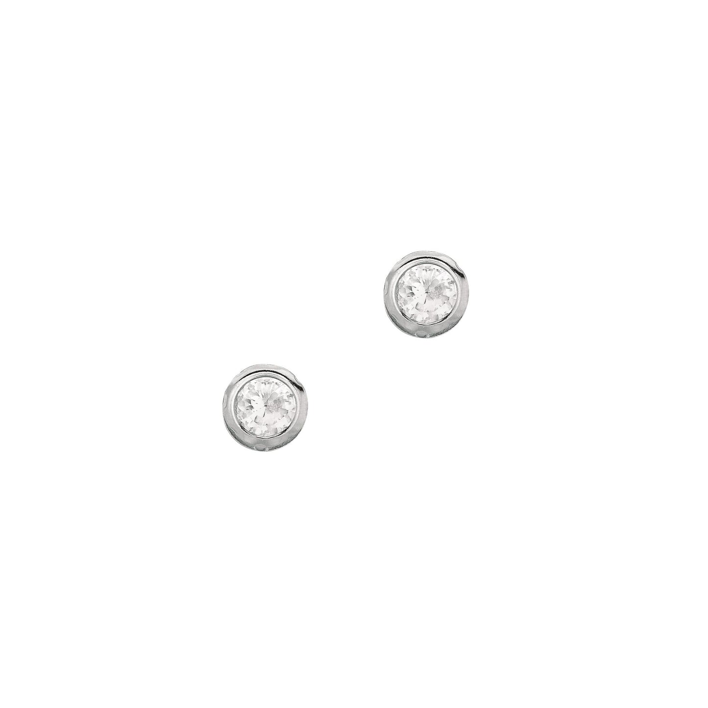 Sterling Silver 4MM Bezel Set CZ Stud Earring
