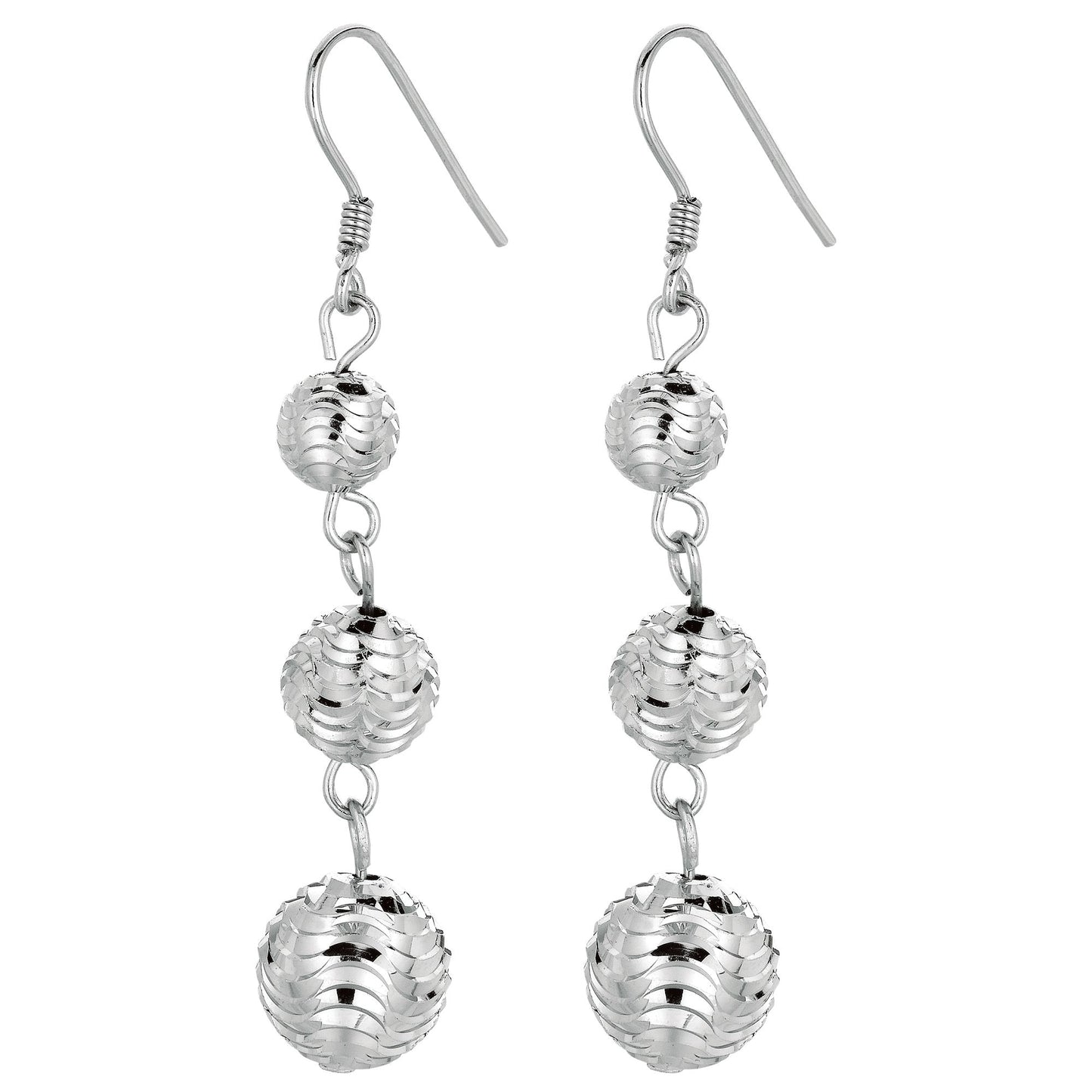 Sterling Silver Graduated Diamond Cut Beads Drop Earring