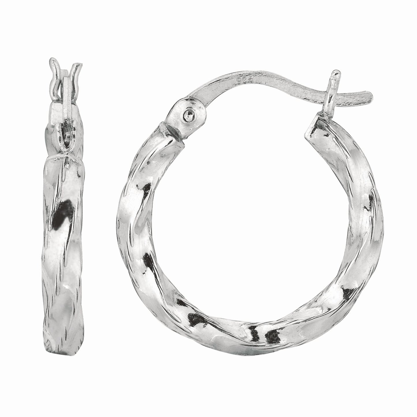Sterling Silver Puff Twist Diamond Cut Hoop Earring