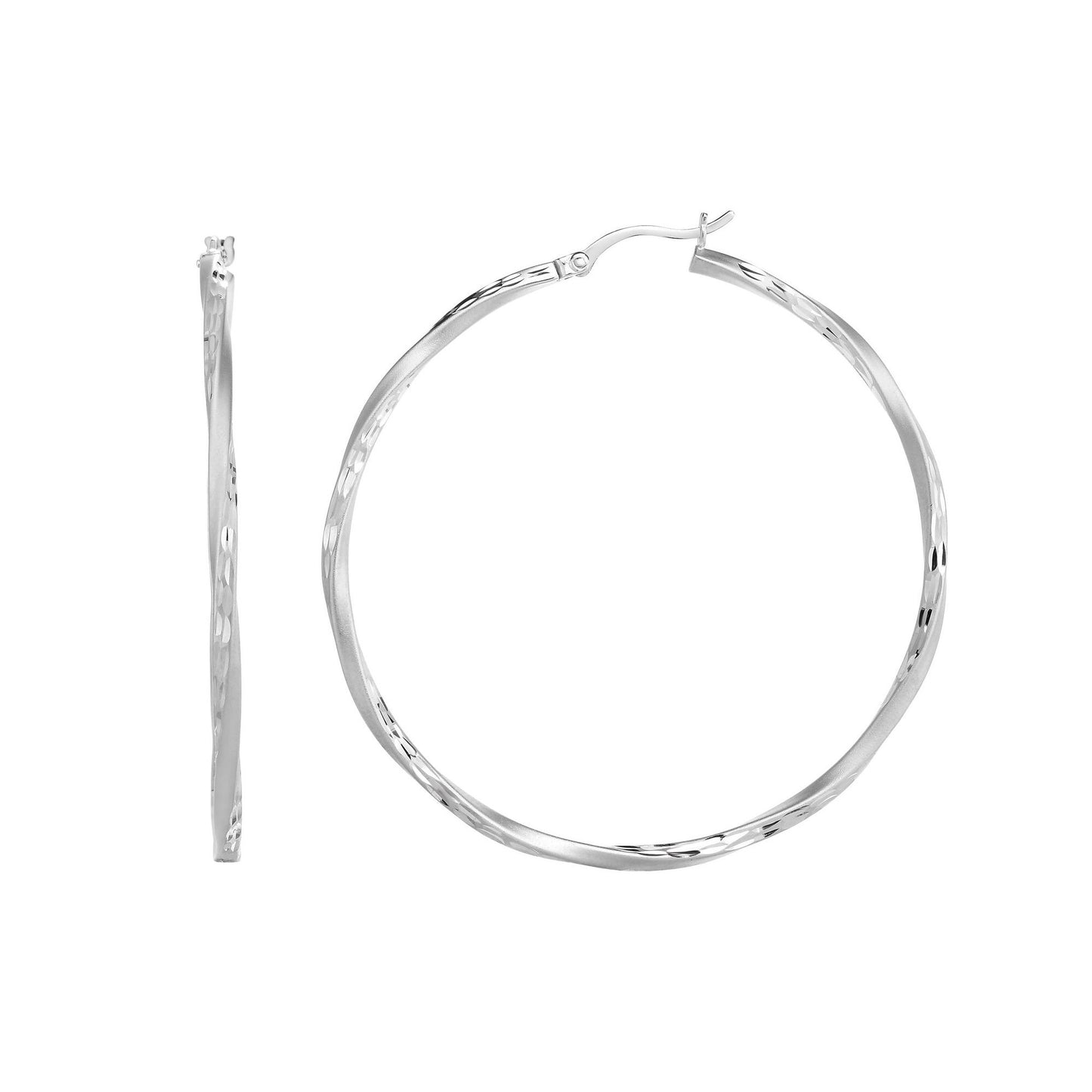 Sterling Silver Diamond Cut and Twist Hoop Earring