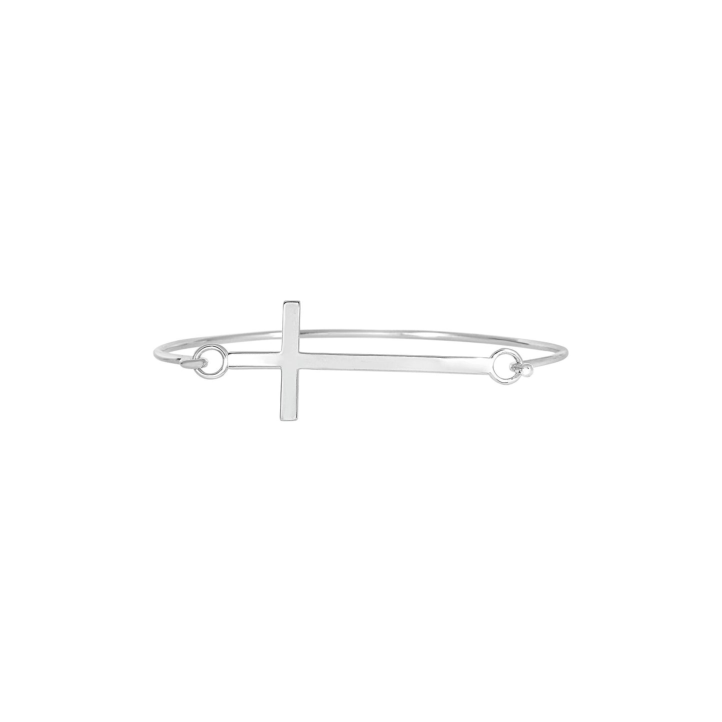 Sterling Silver Polished Sideways Cross Bangle