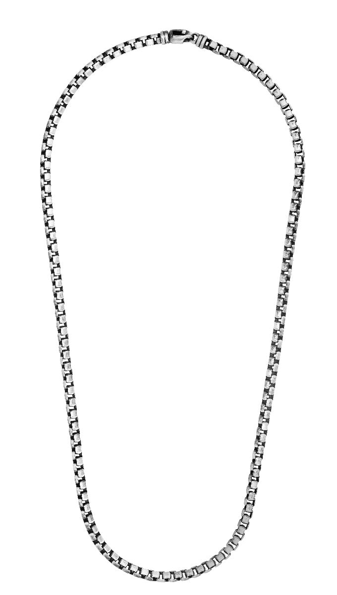 Sterling Silver Men's Gunmetal Finish Round Box Chain with Lobster Clasp