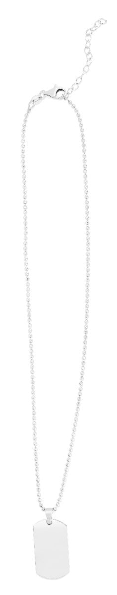 Sterling Silver Polished Rectangular Tag Necklace with Lobster Clasp