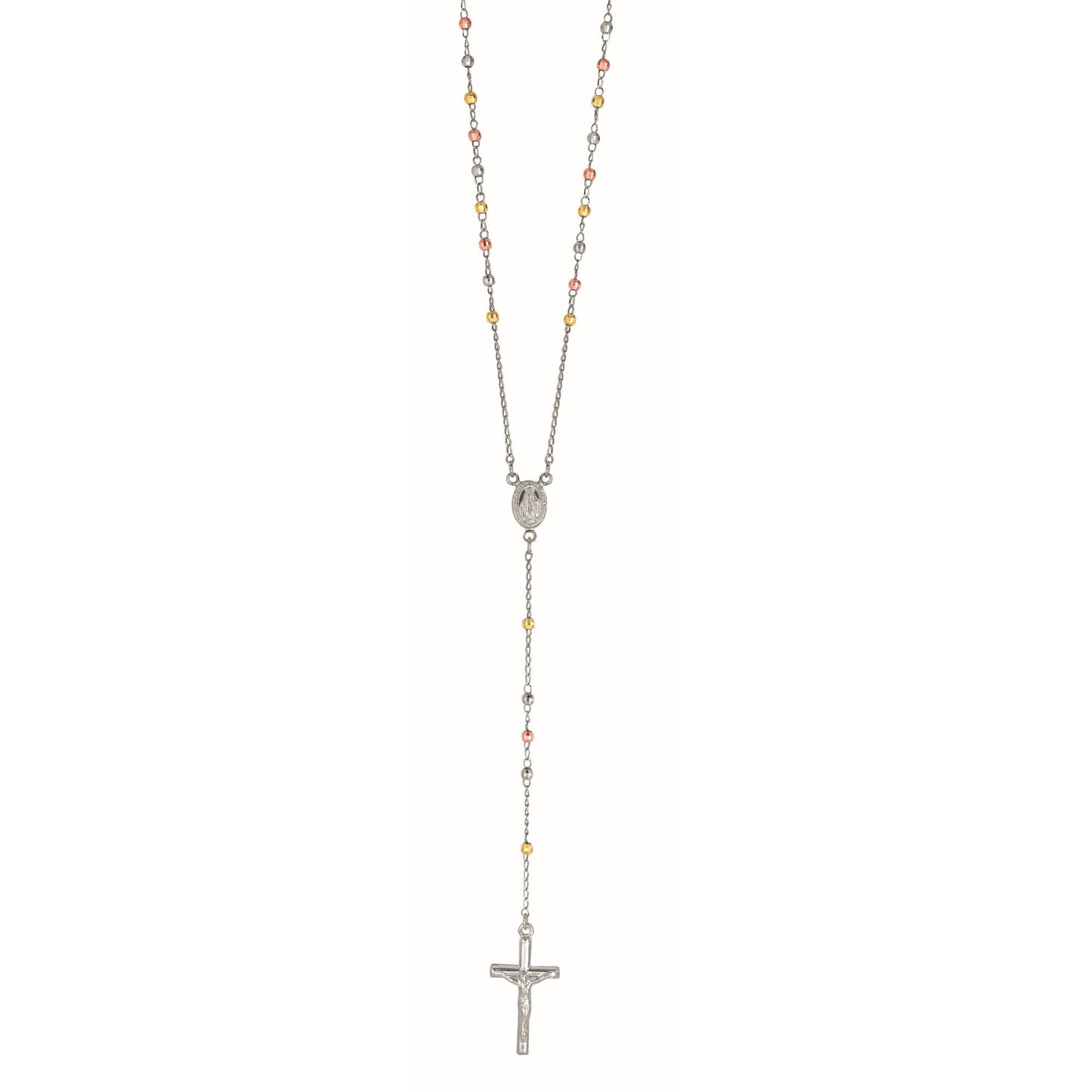 Sterling Silver Tri-color Beads Rosary Necklace