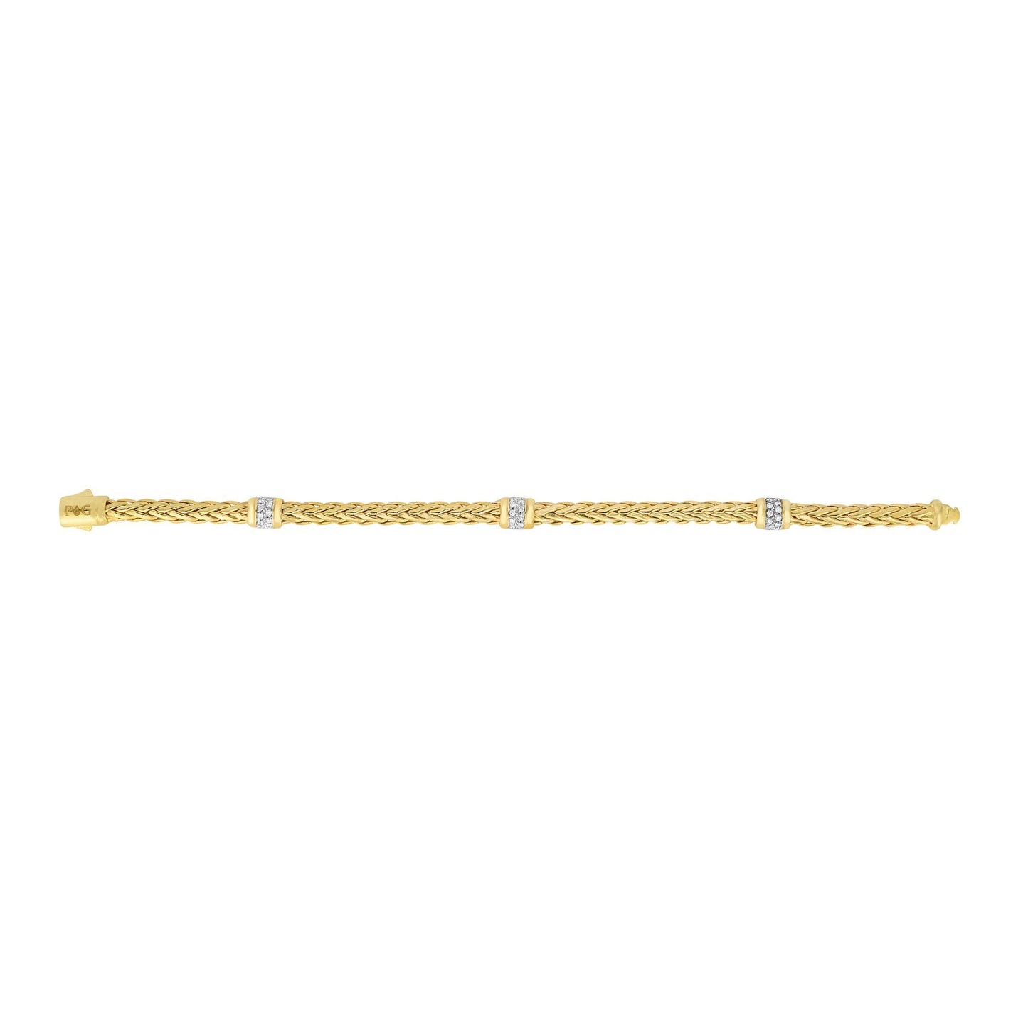 14K Gold and Station Diamond Braided Woven Bracelet with Box Clasp