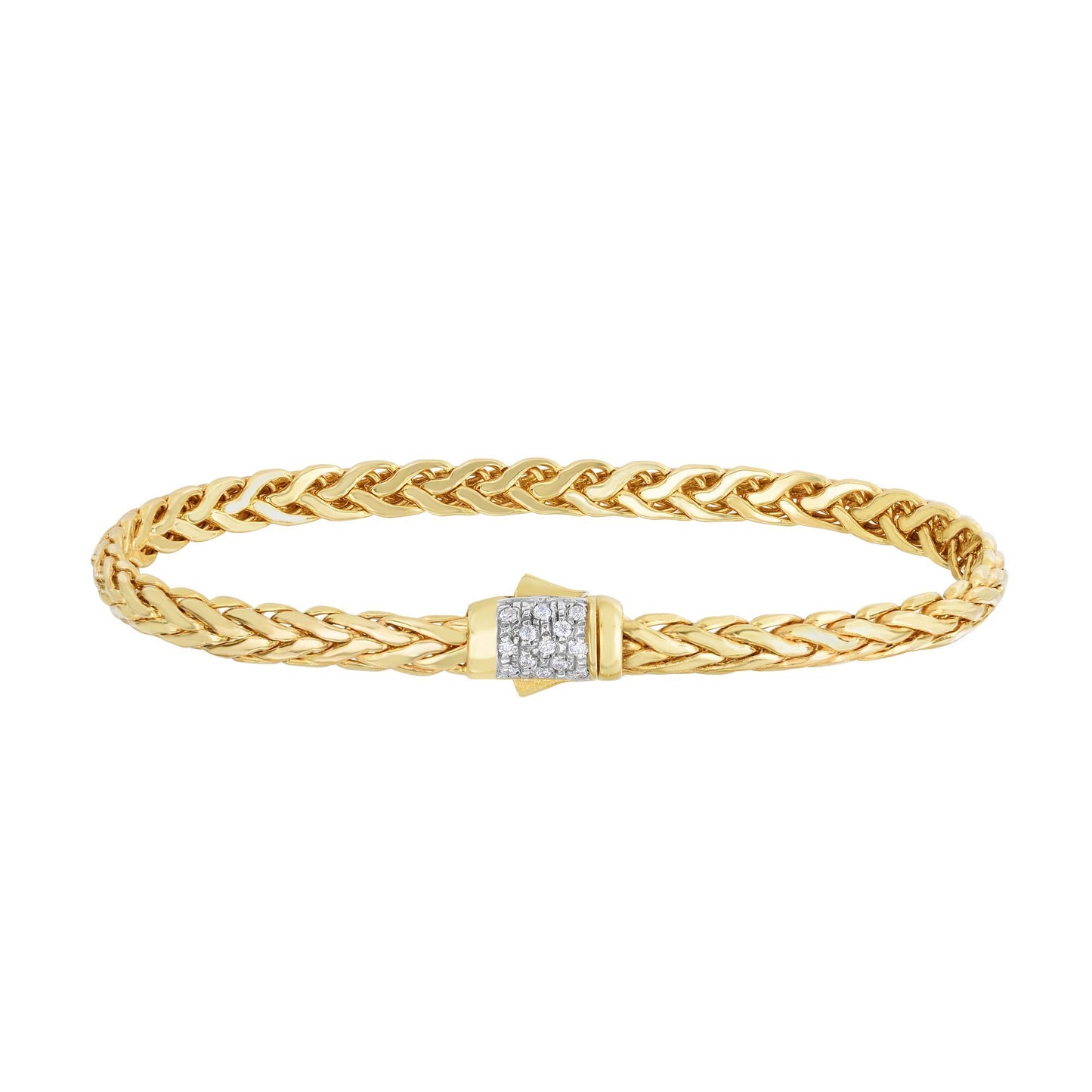 14K Gold and Diamond Woven Braided Bracelet with Box Clasp