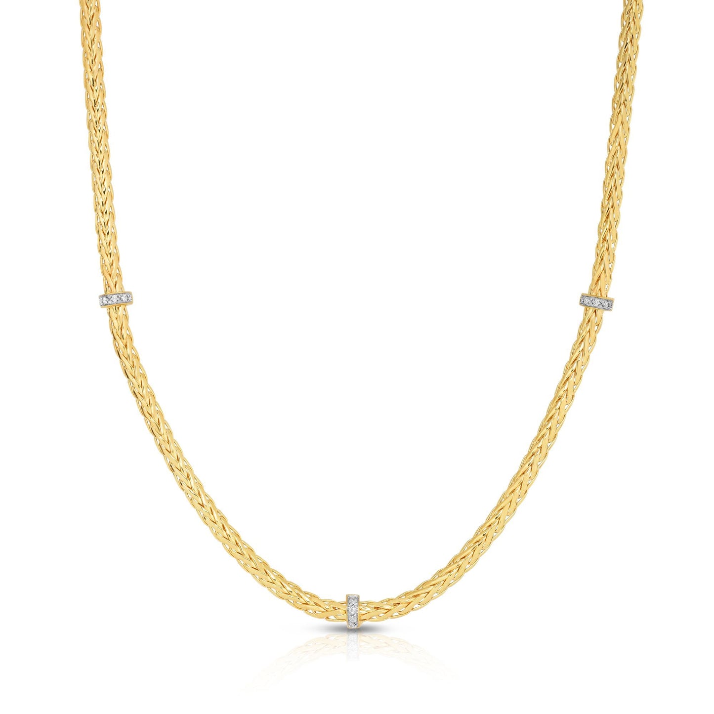 14K Gold Woven Stationed Diamond Necklace