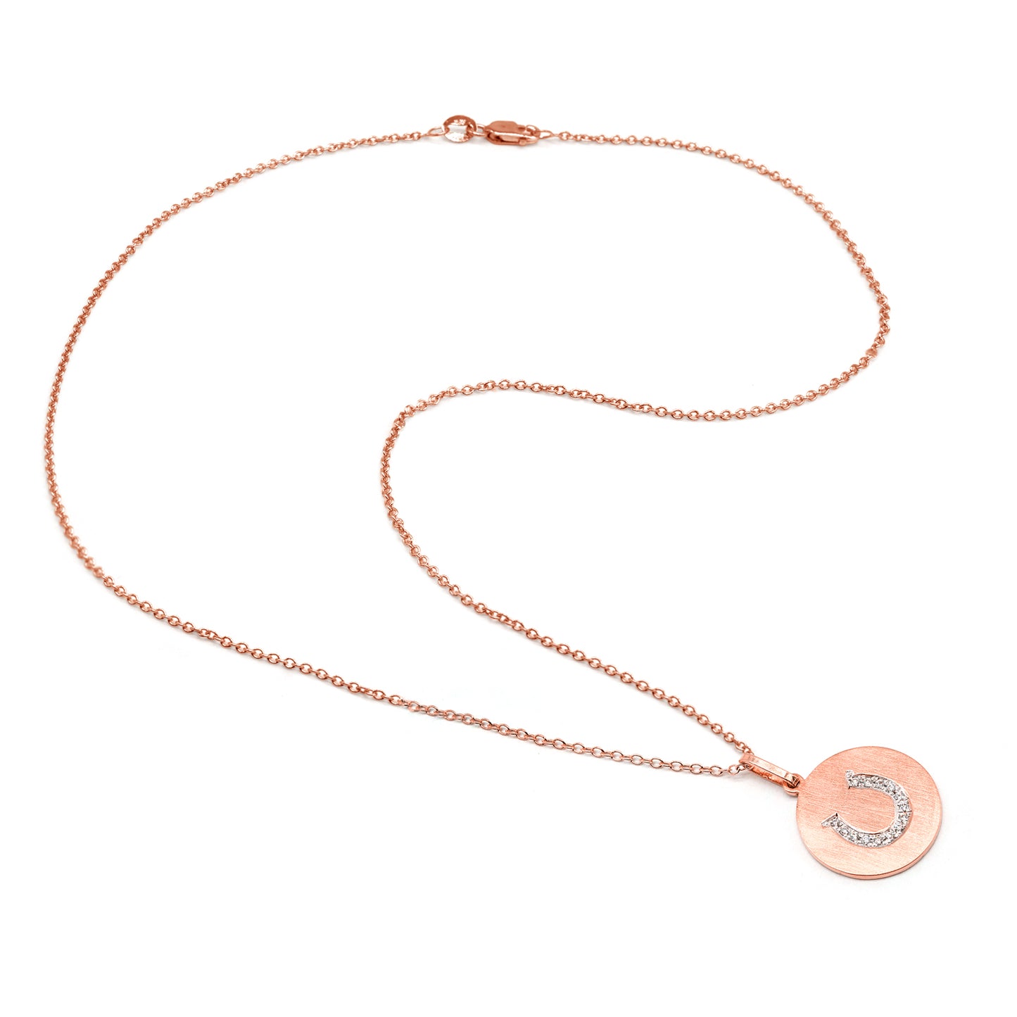 14K Gold Diamond Horseshoe Disc Charm Pendant