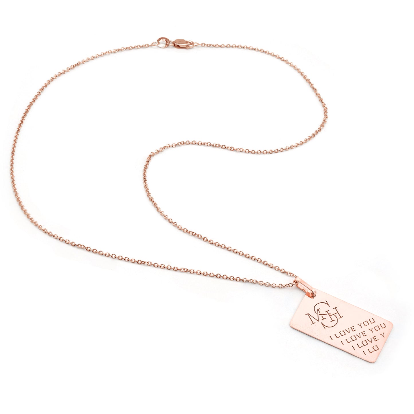 Custom Punch out Monogram on I Love You Dog Tag Pendant in 14K Gold