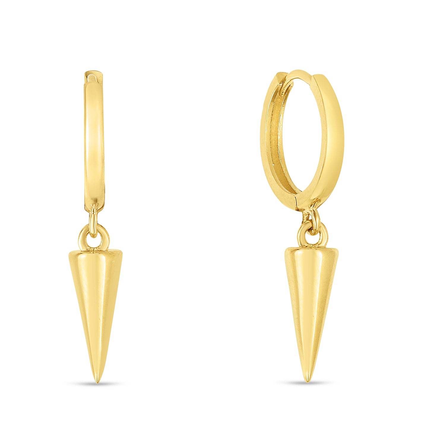 14K Gold Dangling Spike Drop Hoop Earrings
