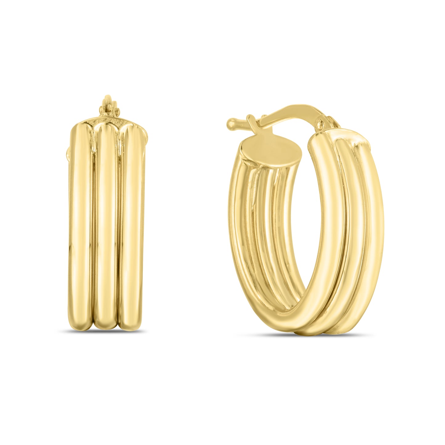 14K Gold 17mm 3-Row Bar Hoops