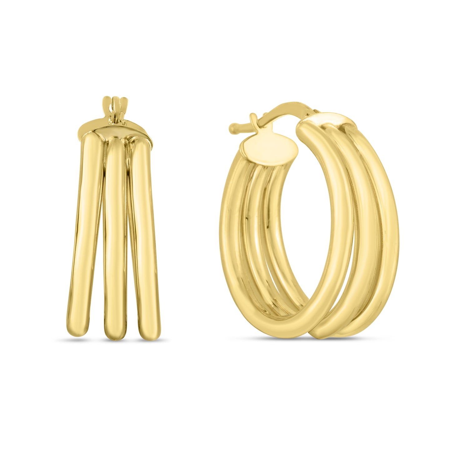 14K Gold 15mm 3-Row Expanding Bar Hoops