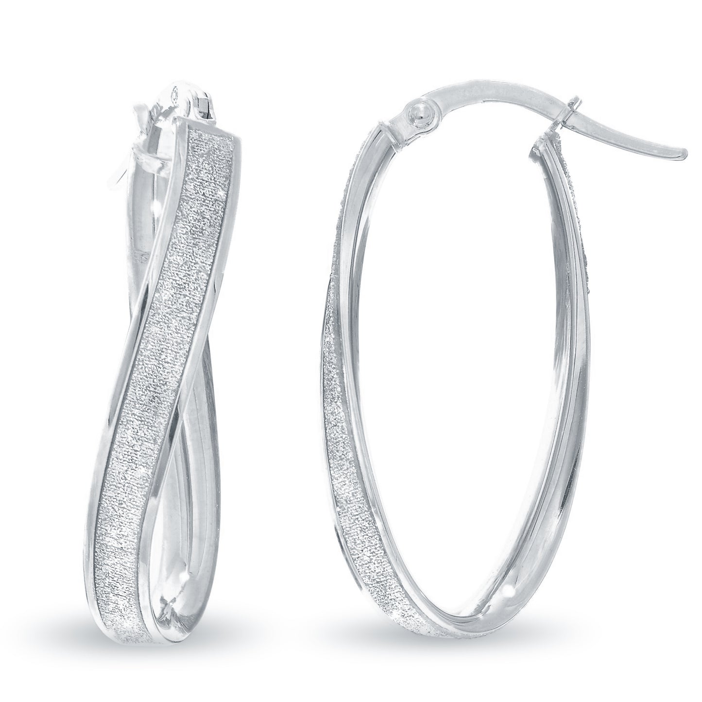 14K Gold Twisted Oval Glitter Hoop Earring