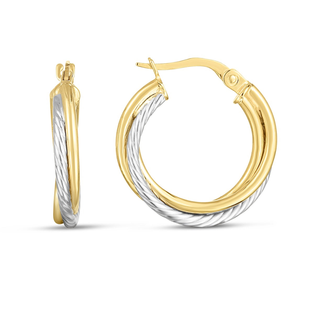 14K Yellow and Gold Polished Twisted Hoops with Hinged Clasp