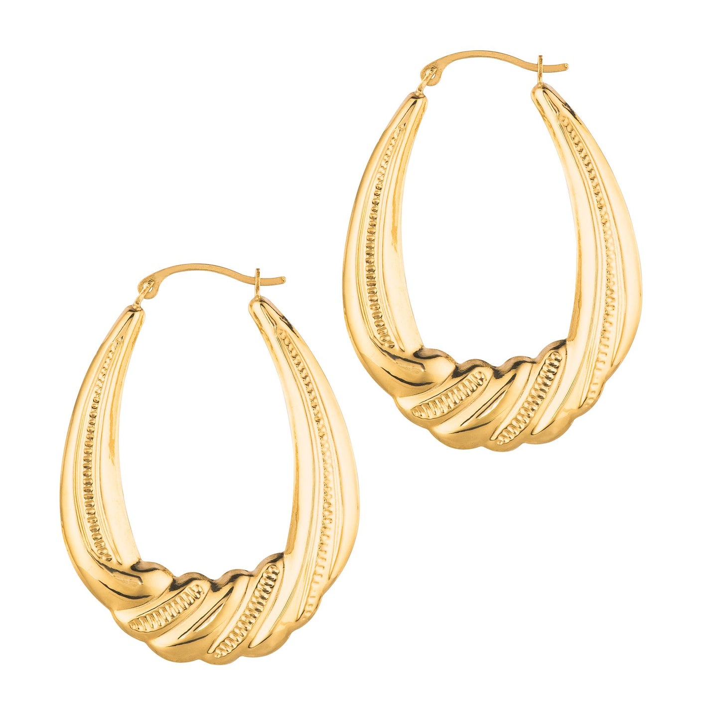 14K Graduated Puffy Oval Twist Back to Back Hoop Earring