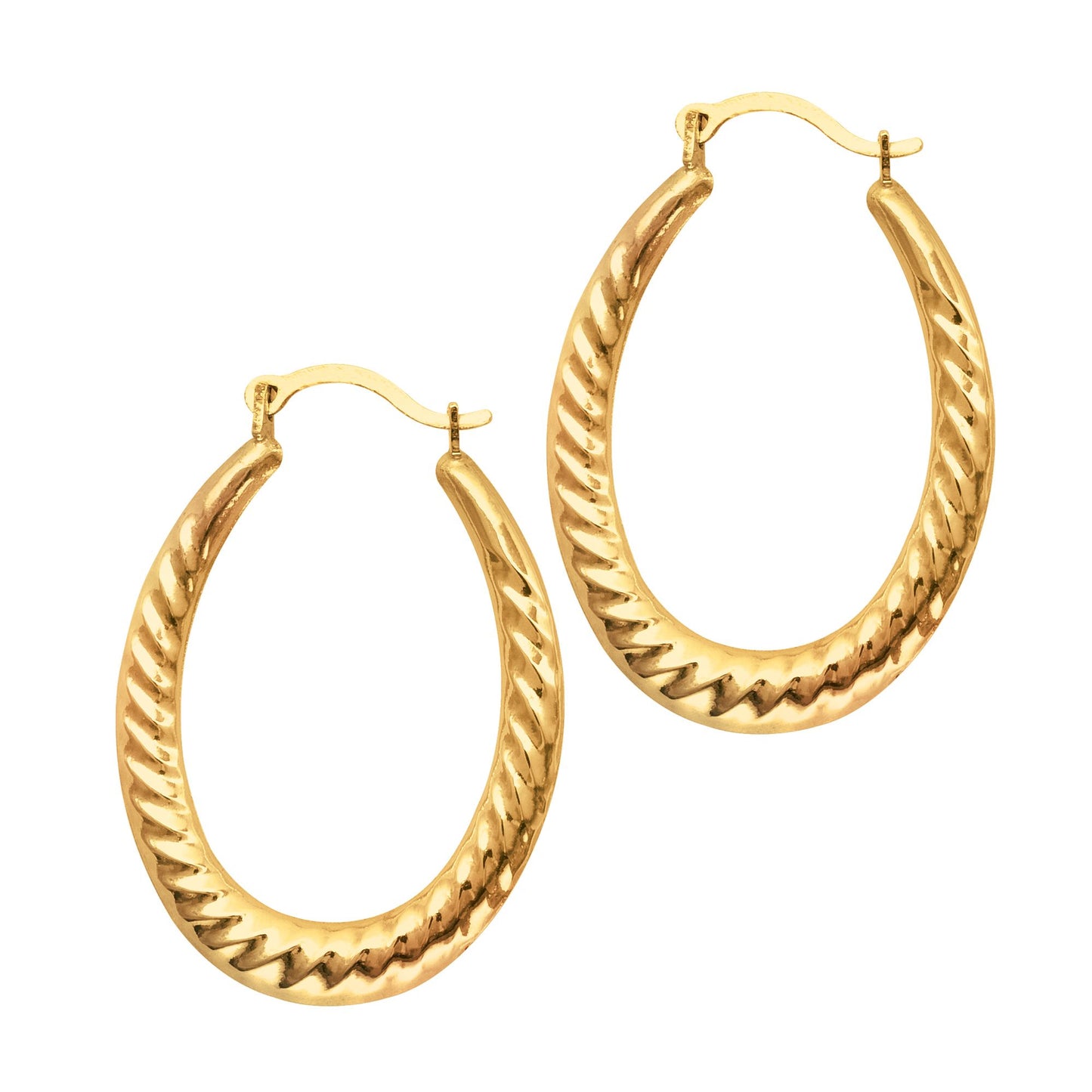 14K Graduated Oval Twist Back to Back Hoop Earring