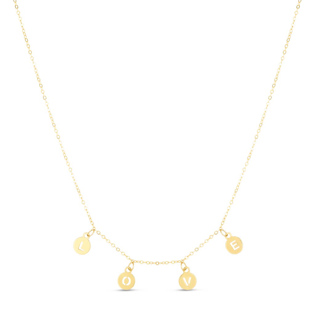 14K Gold LOVE Dangling Disc Neklace
