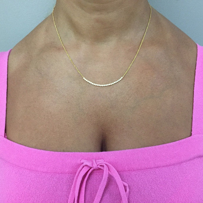 Large Gold and Diamond bezel curved bar Necklace "100% Satisfaction Guarantee or Money Back" - Elegant Creations NYC