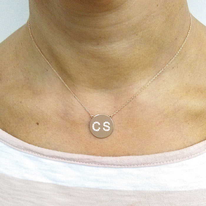 Diamond Initial Necklace /Handcrafted Initial Necklace/Personalized Christmas Gifts/Custom Initial Necklace / Diamond initial Disk Necklace - Elegant Creations NYC