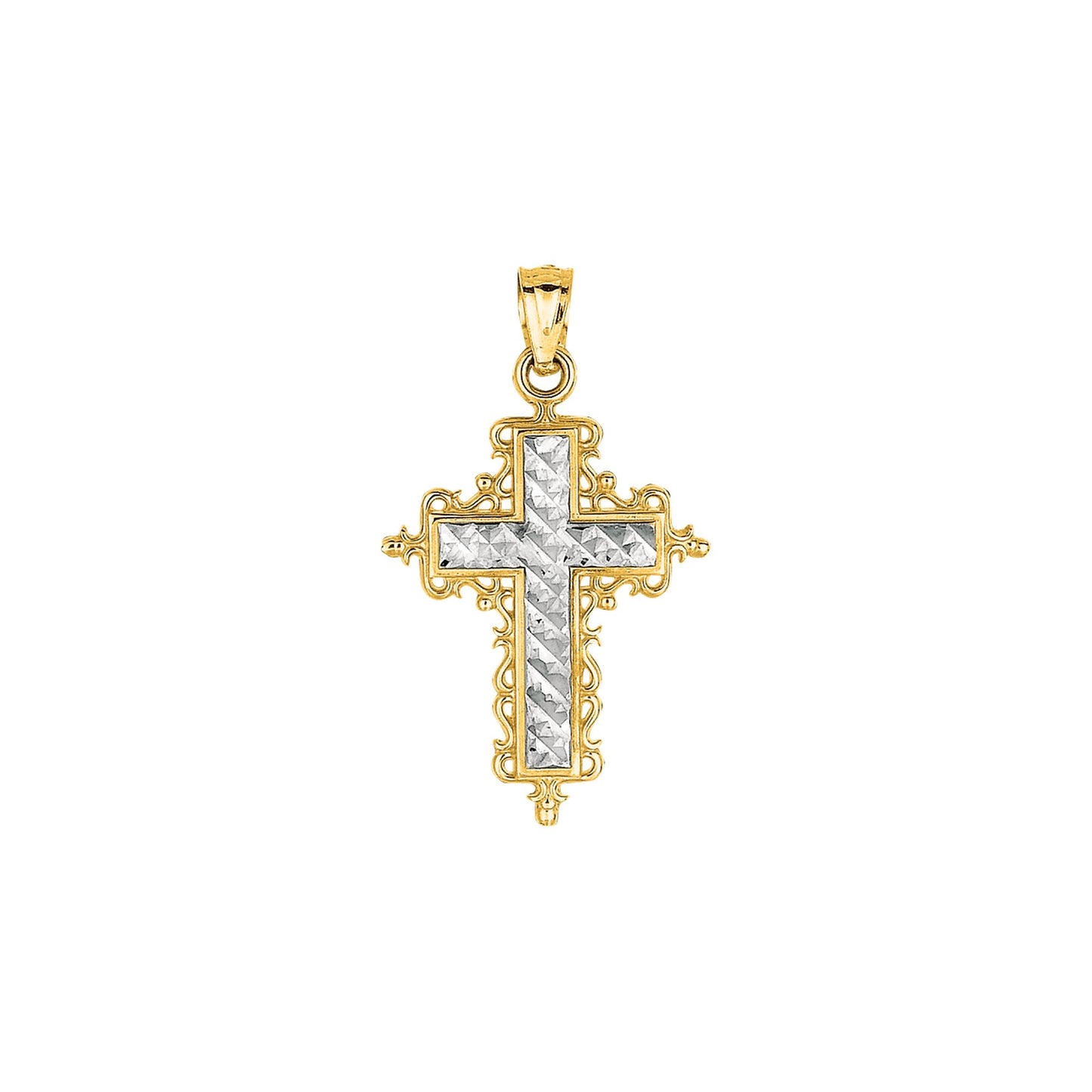 14K Yellow & White Gold Small Diamond Cut Cross
