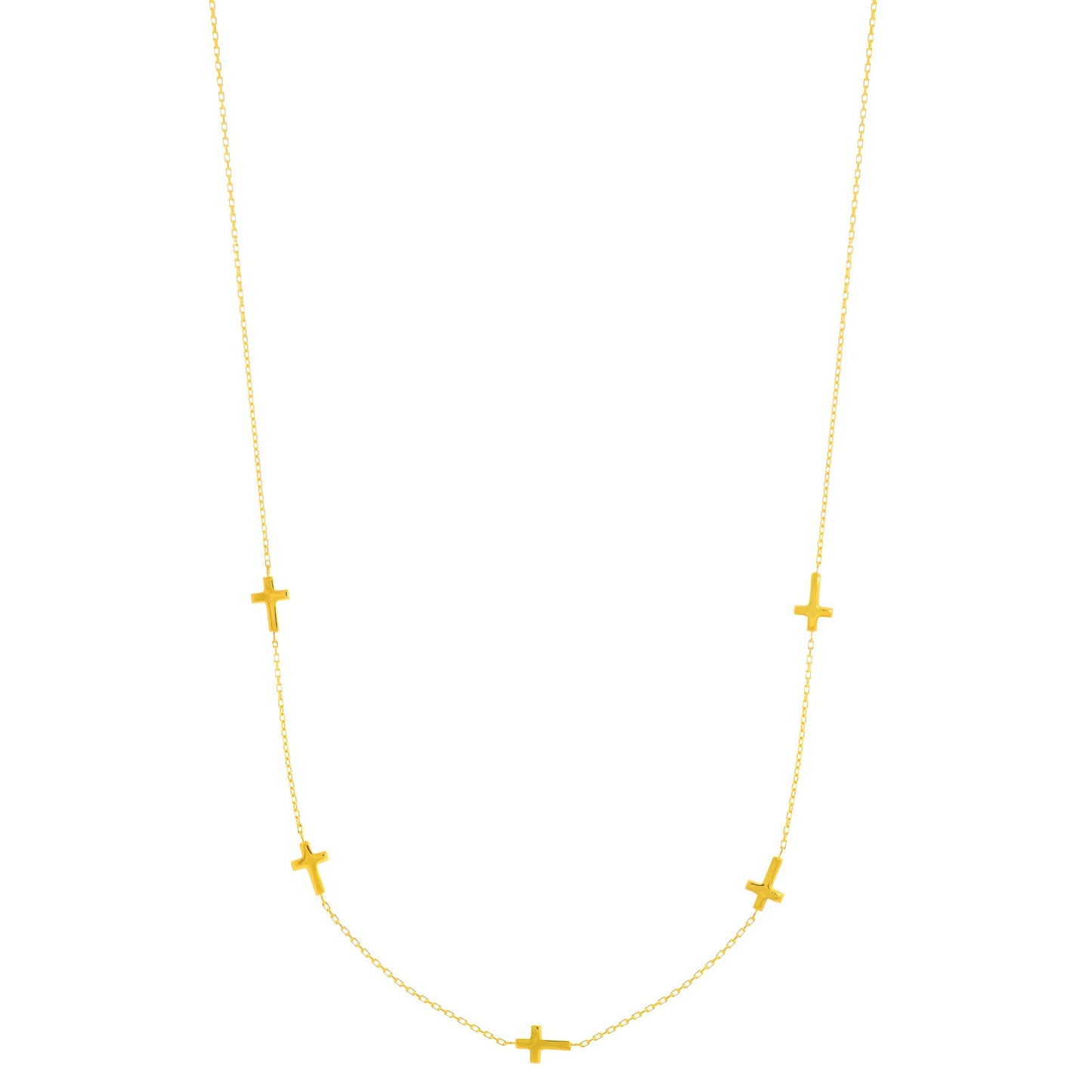 14K Gold Cross Station Necklace