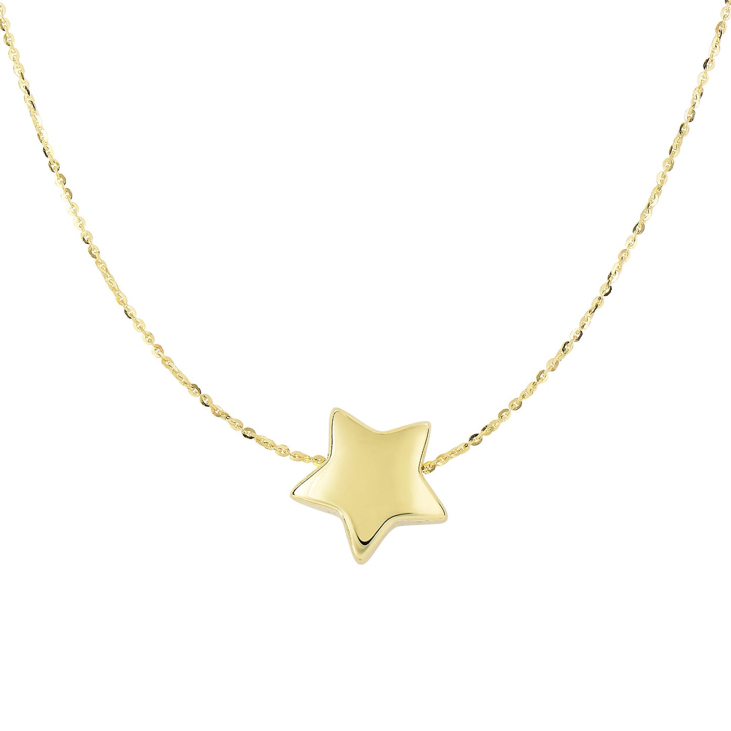 14K Gold Polished Puffed Star Pendant Charm Necklace