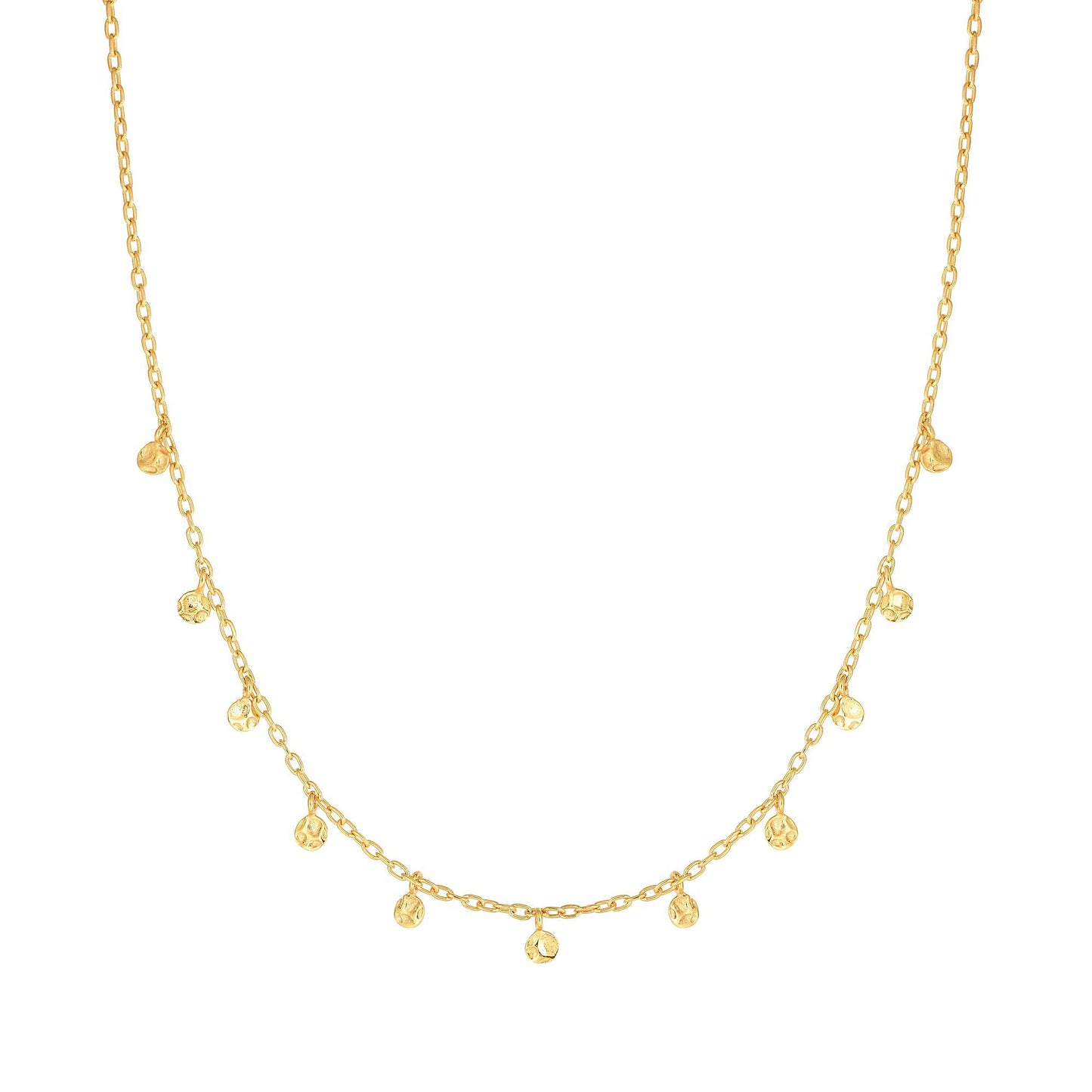 14K Gold Polished Circle Dangle Choker Necklace