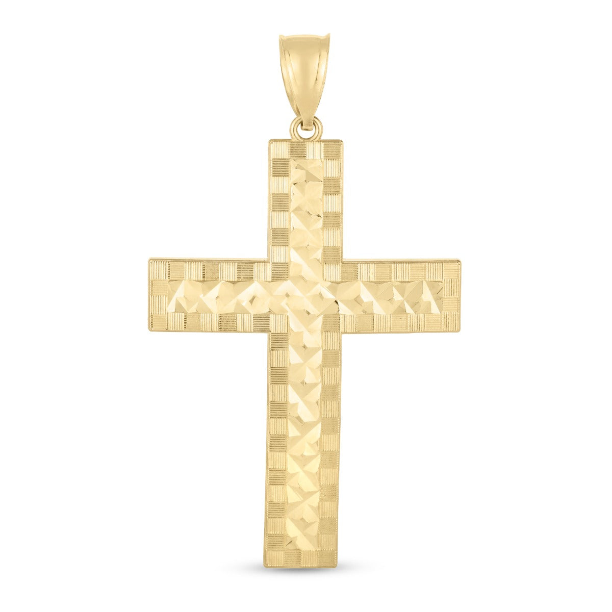 14K Yellow Gold Textured Crisscross Detail Cross Pendant