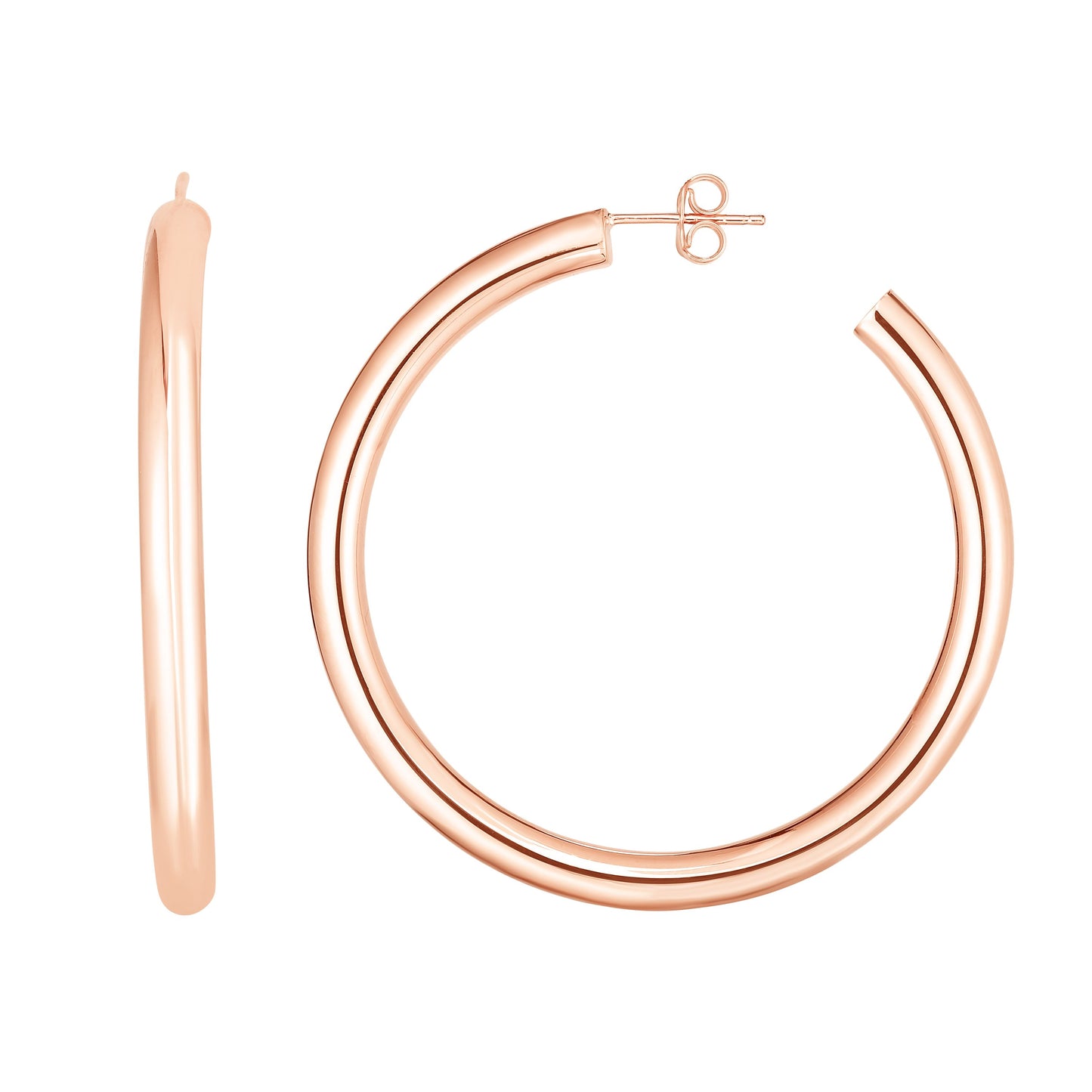 14K Gold Polished C Hoop Earring | 40mm to 50mm