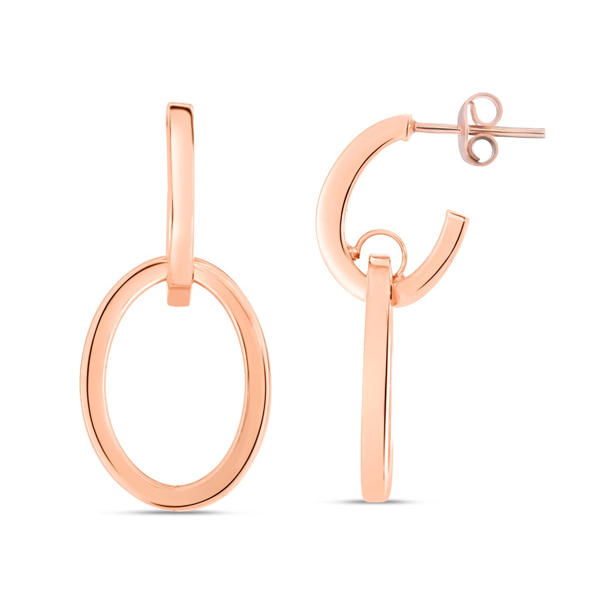 14K Gold Polished Interlocking Drop Hoop Earrings with Push Back Clasp