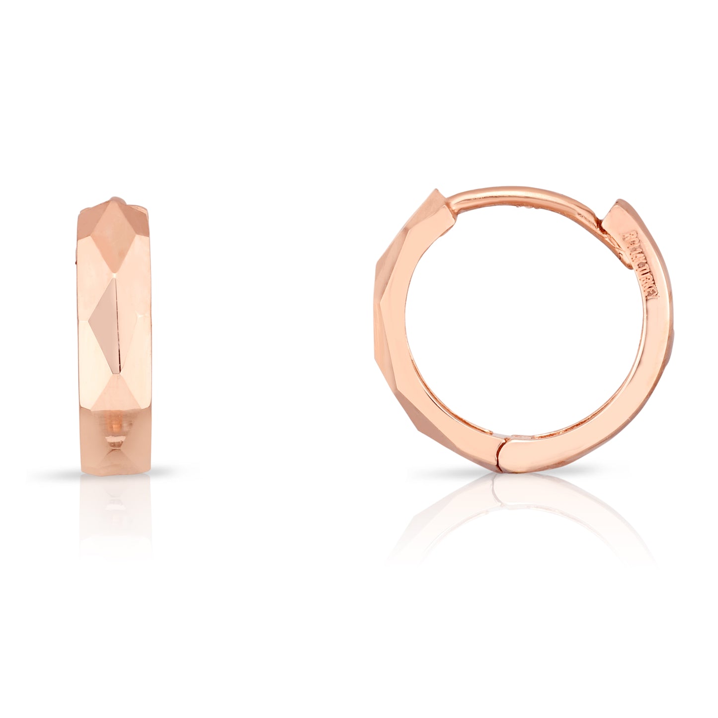 14K Gold Faceted Huggie Earrings | 12.6mm