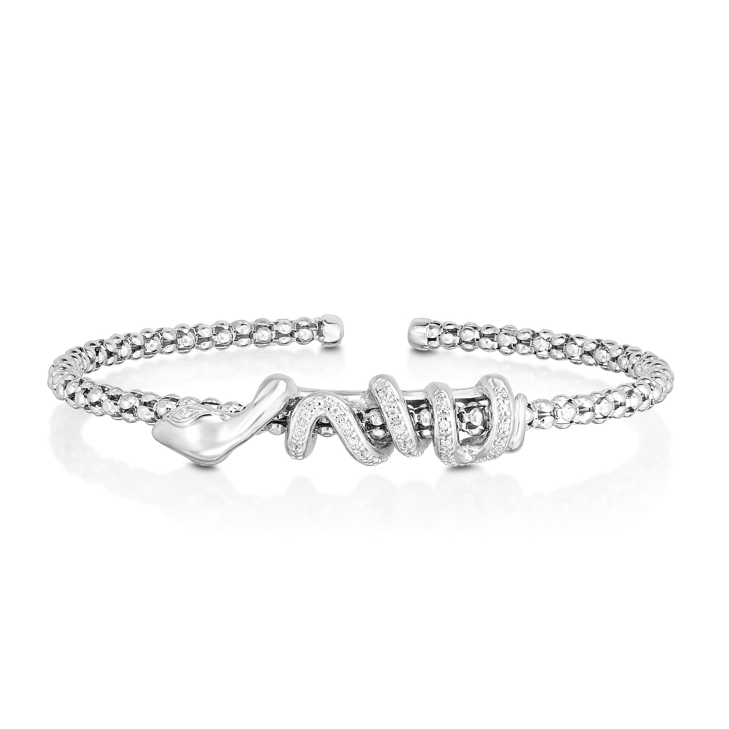 Sterling Silver Il Serpente Popcorn Cuff Bangle with 0.10ct Diamonds