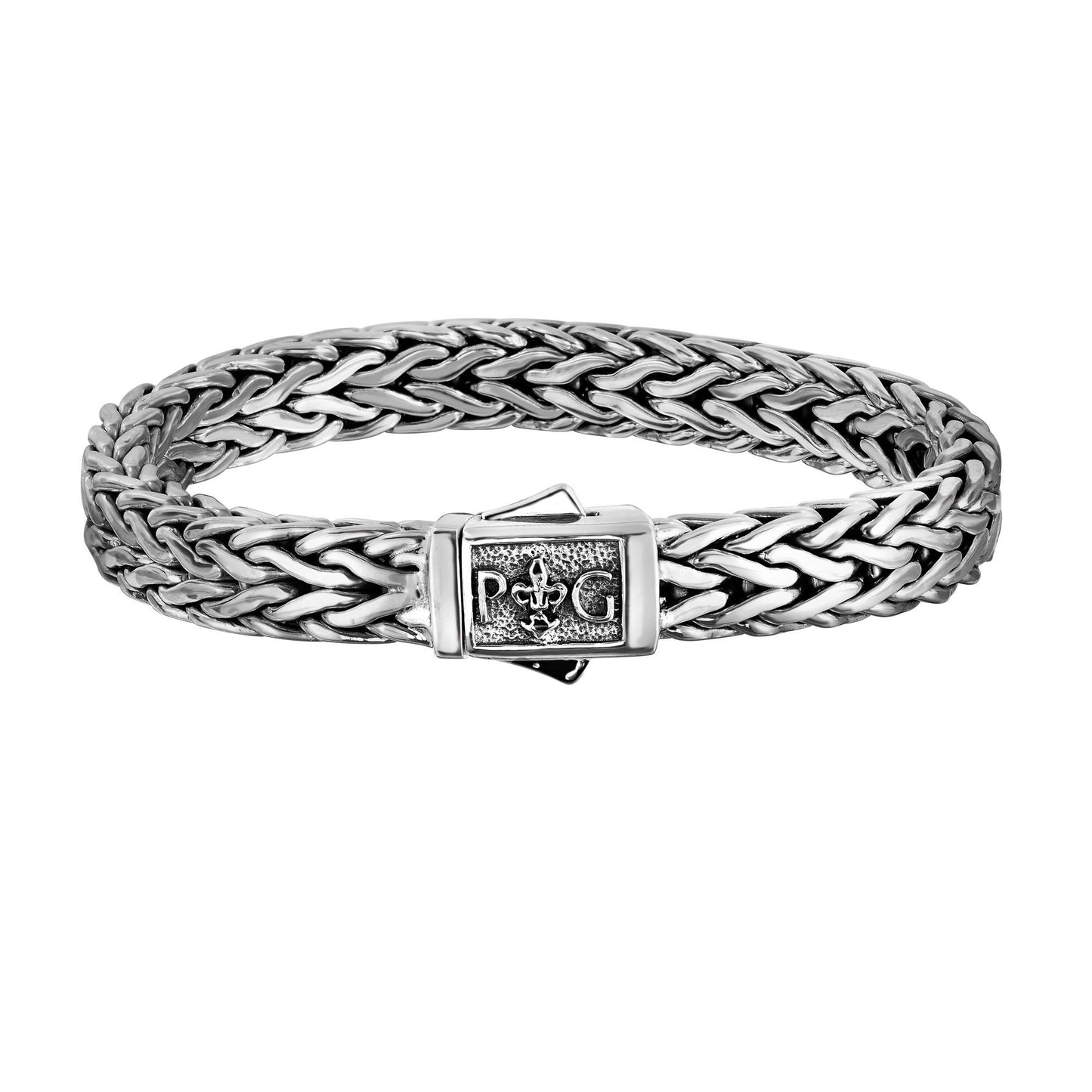 Sterling Silver Square Weave Men's Designer Bracelet with Fancy Box Clasp