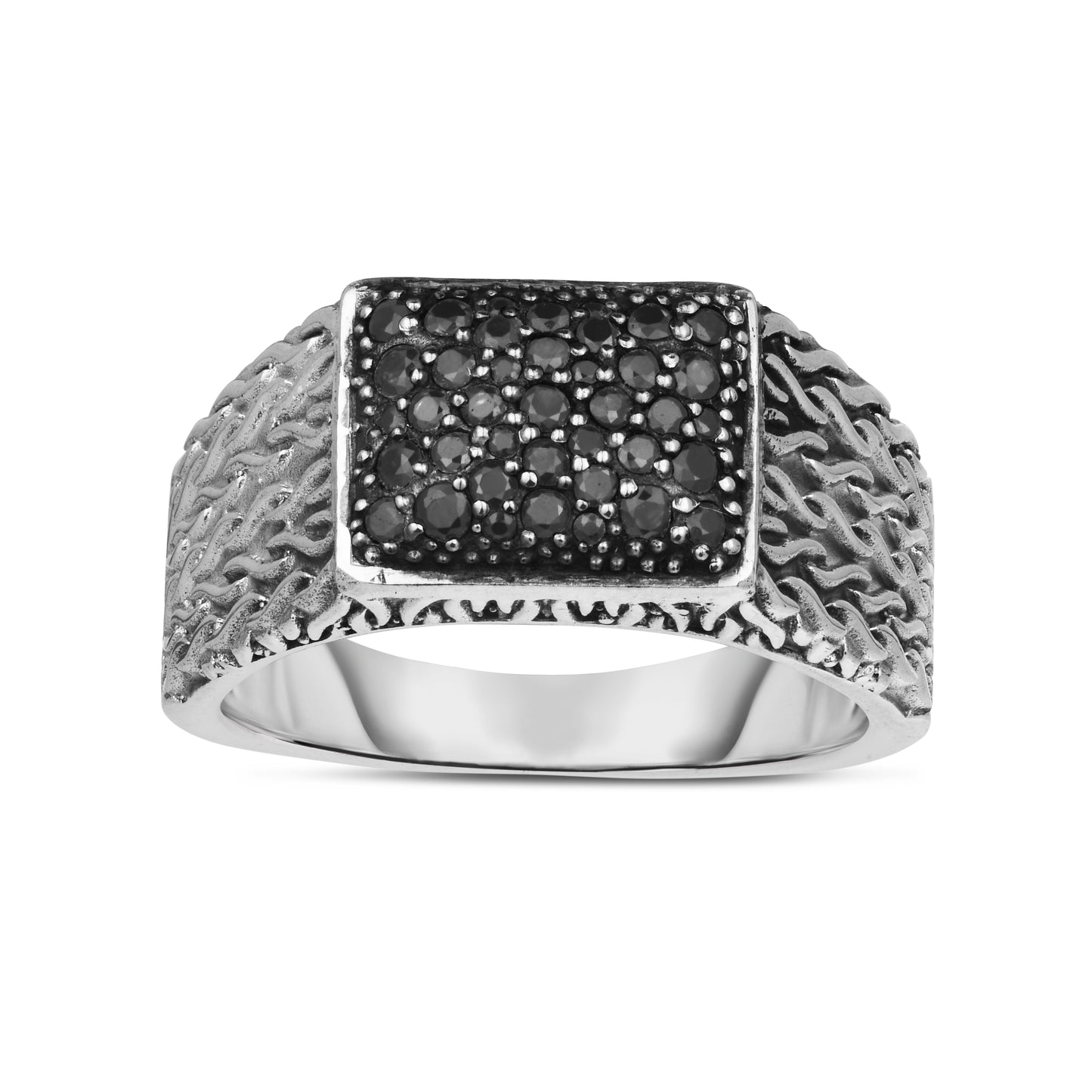 Sterling Silver Woven Ring with Sapphires | Black, Blue and White