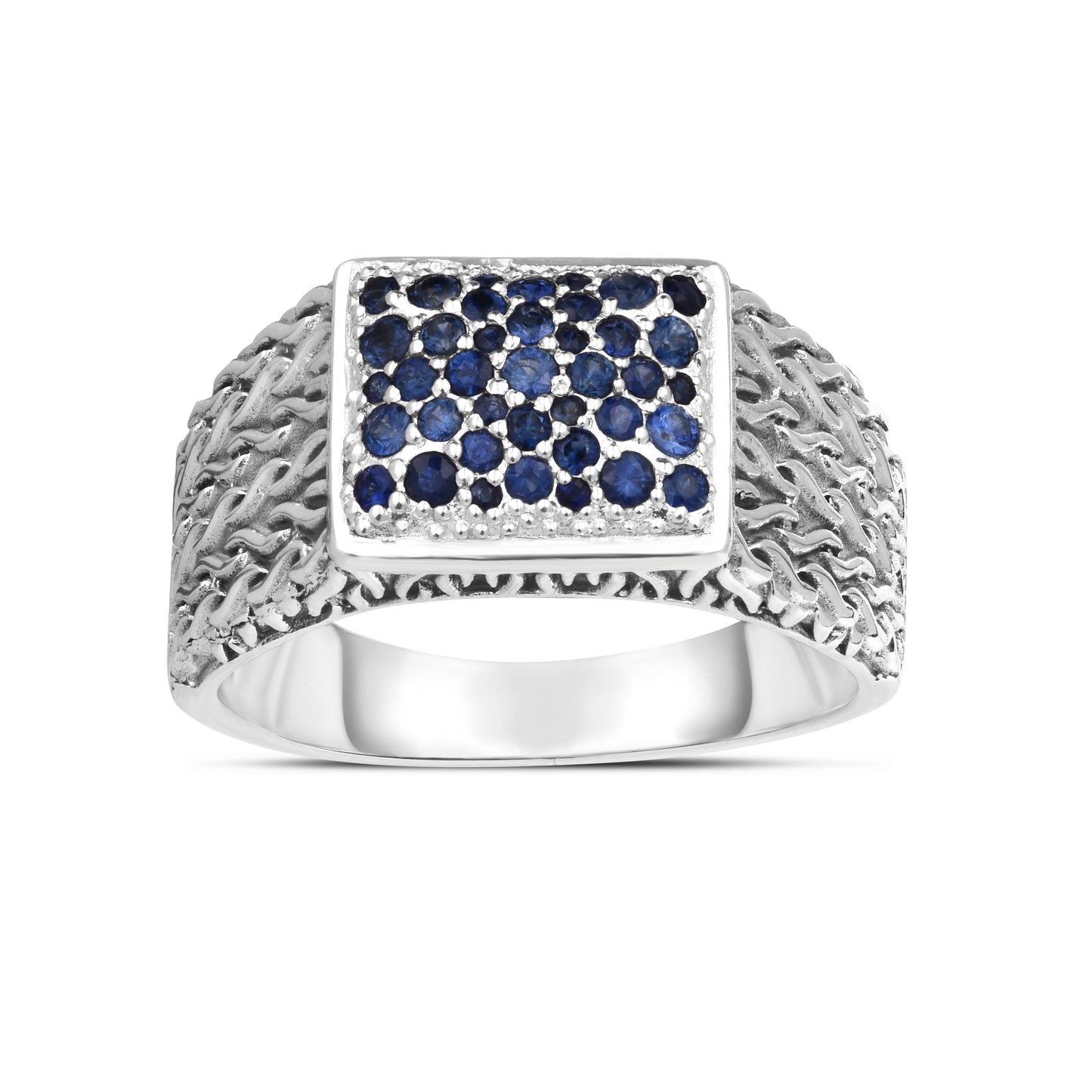 Sterling Silver Woven Ring with Sapphires | Black, Blue and White