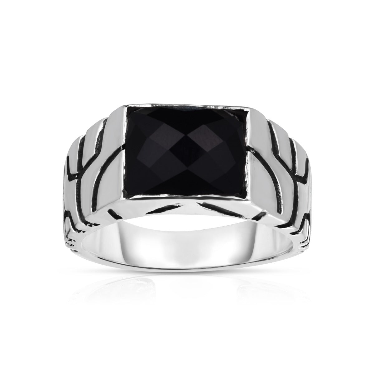 Sterling Silver Nugget Ring with Black Onyx
