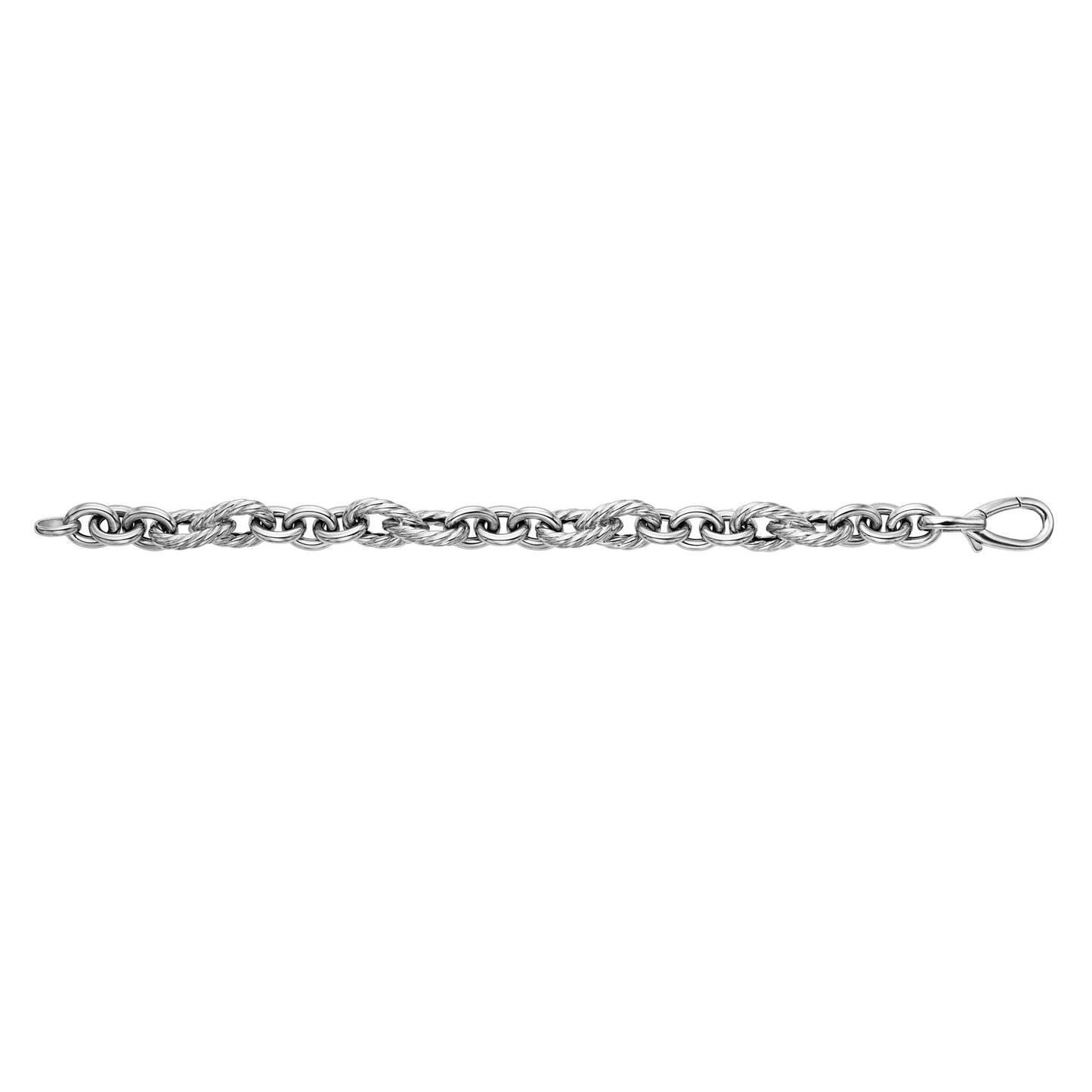 Sterling Silver with Puff 3 2 Link Bracelet with Lobster Clasp