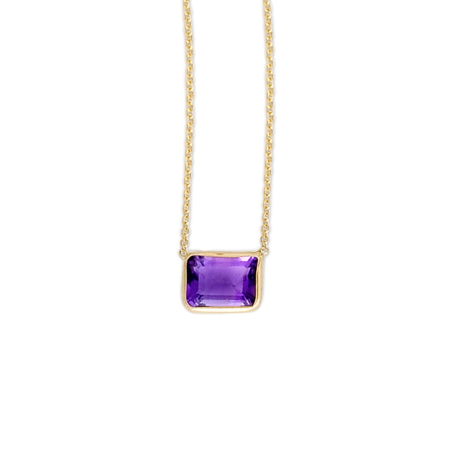 14K Gold Emerald Cut Gemstone Necklace