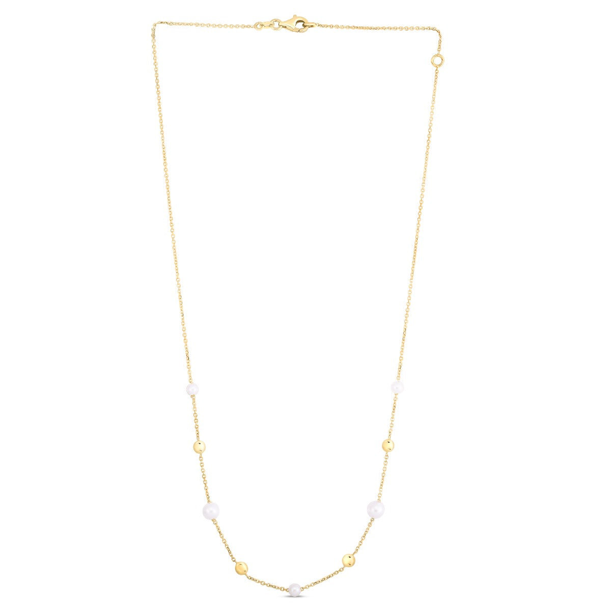 14K Gold & Pearl Polished Tin Cup Station Necklace with Lobster Clasp