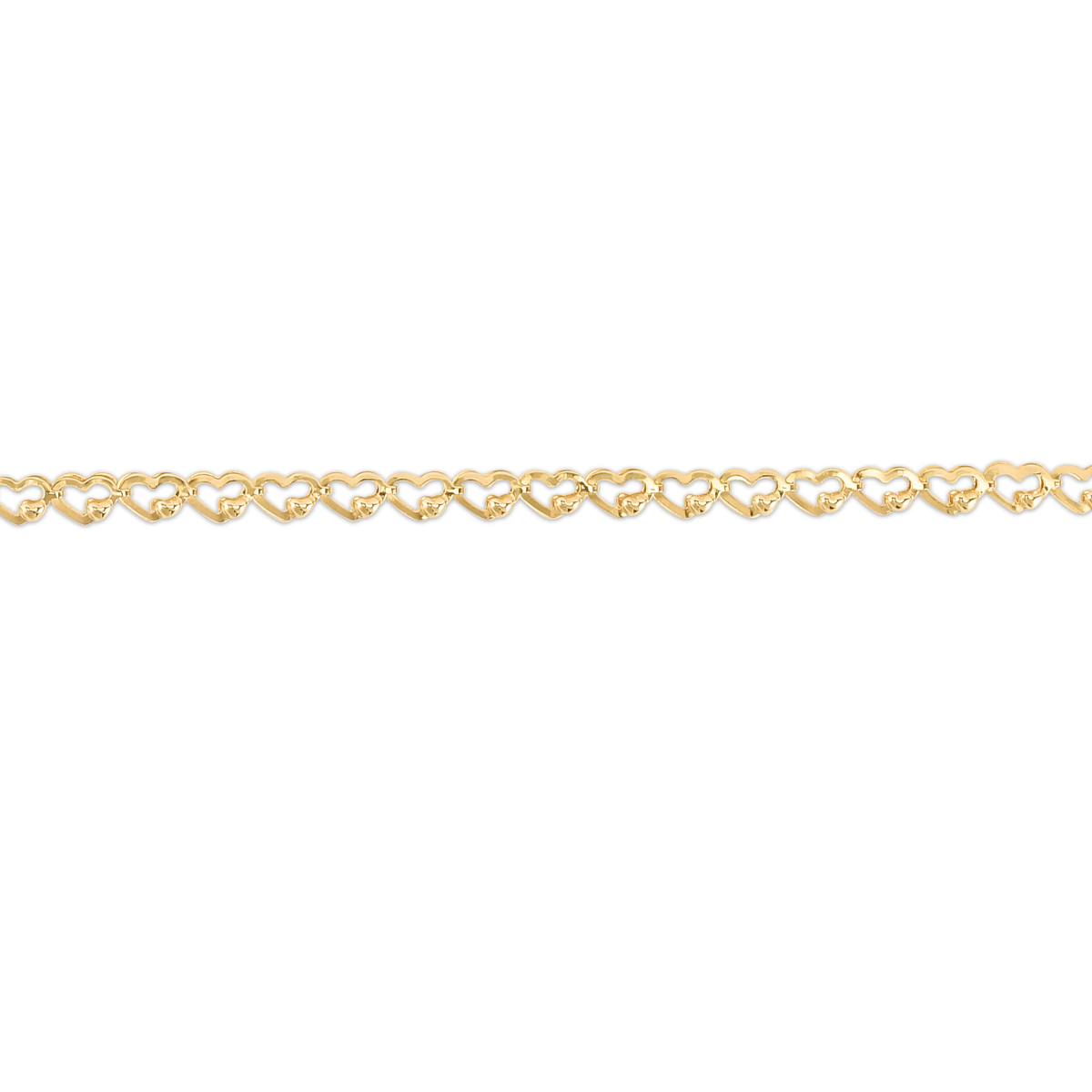 14K Gold Polished Heart Link Chain with Lobster Clasp.