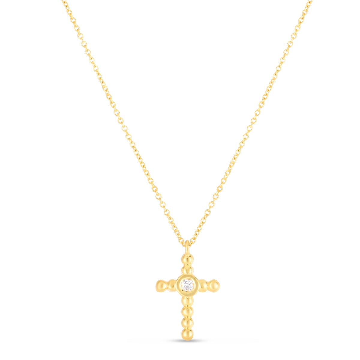 14K Gold Diamond Cross Popcorn Pendant