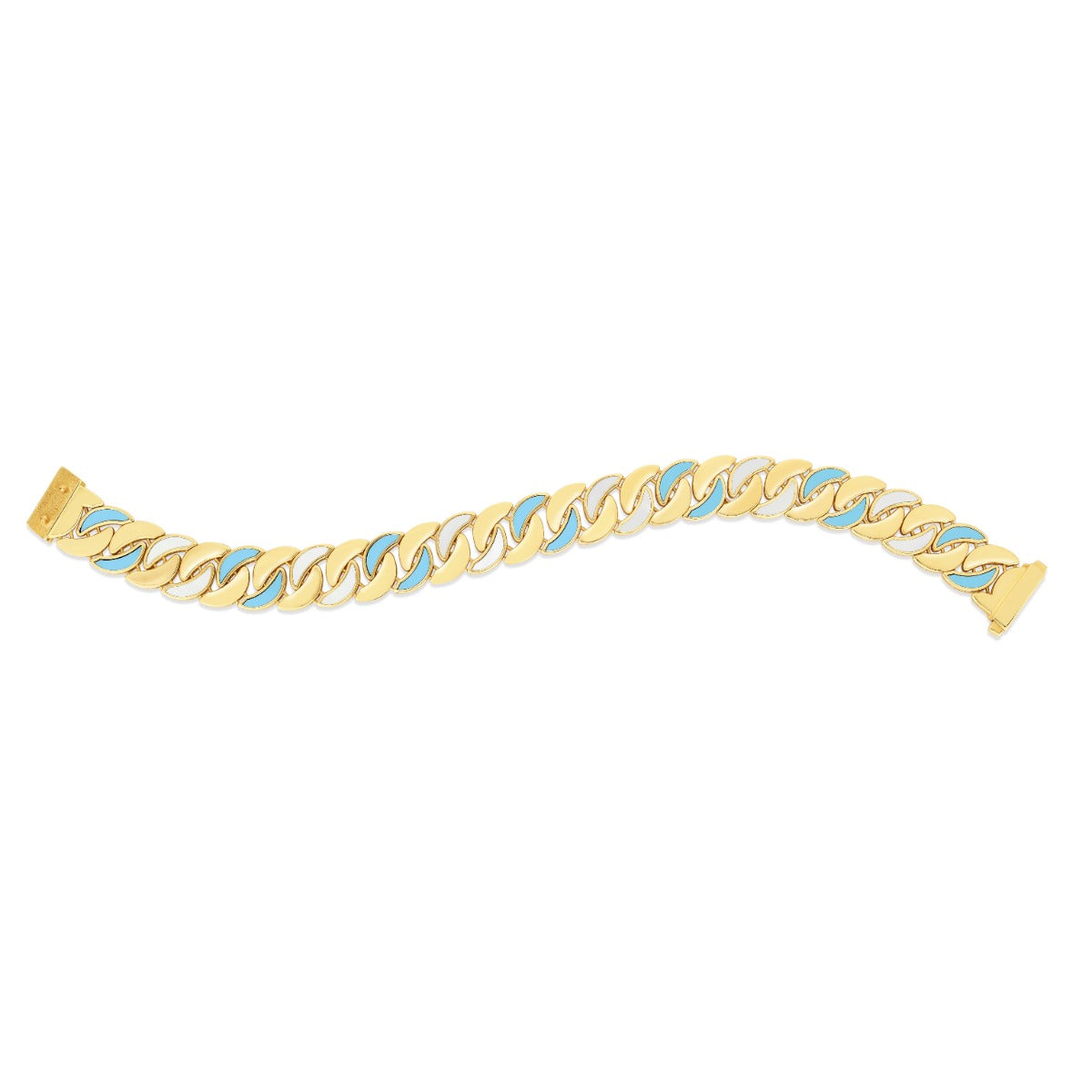14K Gold Cuban Link Bracelet with Colored Enamel and Snap Clasp