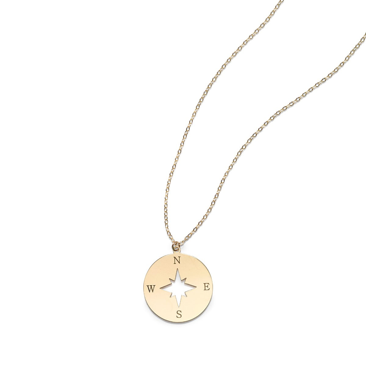Polished 14K Gold North Star Disc Necklace