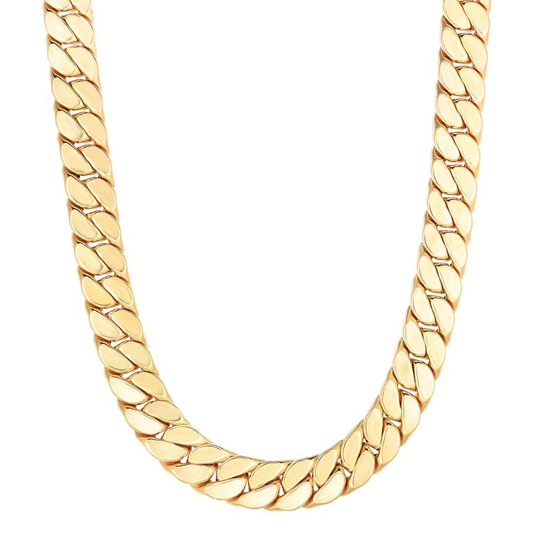 14K Gold Polished Men's Miami Curb Chain Necklace with Box Figure 8 Clasp